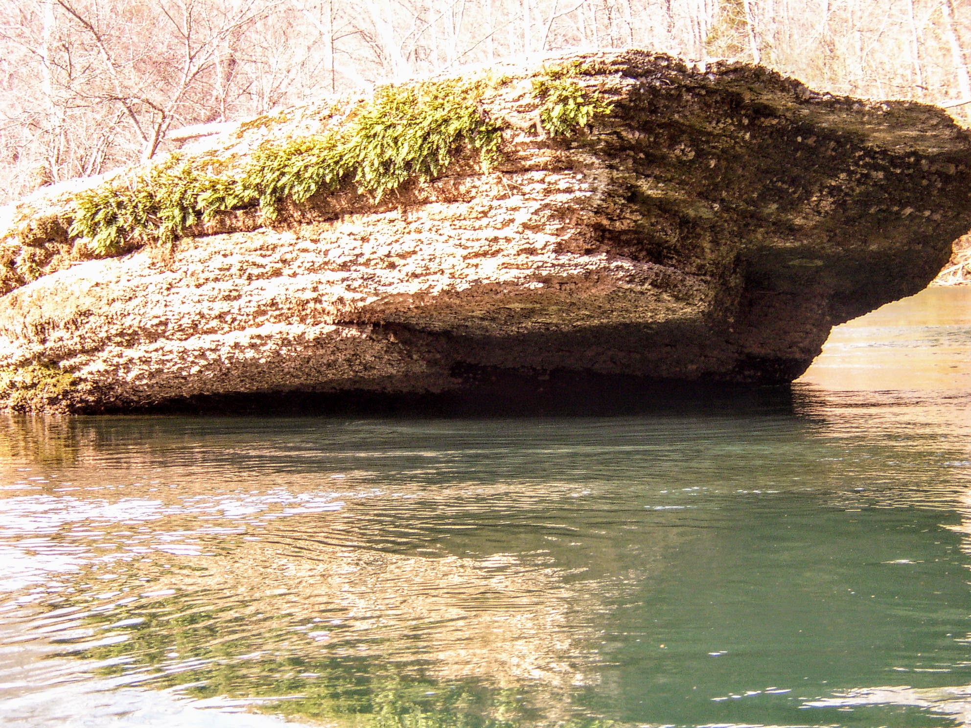 Large bluff rock with moss on top